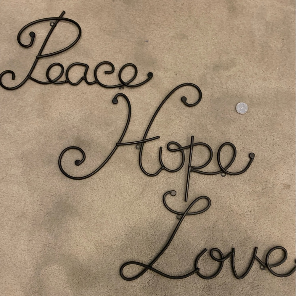 Black Metal Wall Decor - Hope, Peace, Love